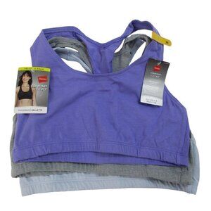 Lot of 3 Hanes Racerback Sports‎ Bra Womens Medium Compression Flex Fit Wicking